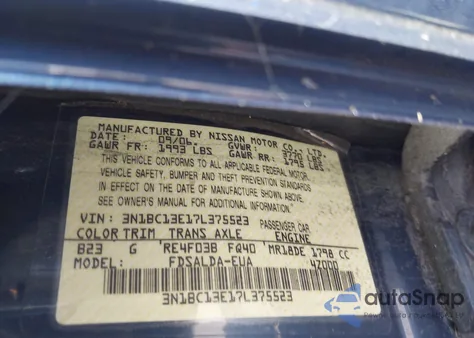 2007 Nissan Versa 1.8S from USA, damaged, VIN 3N1BC13E17L375523